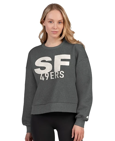 Starter Women's Heather Gray San Francisco 49ers Show Up Cropped Fleece Pullover Sweatshirt