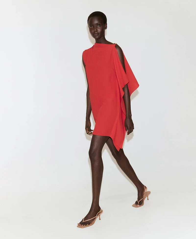 Mango Women's Asymmetrical Neck And Metallic Detail Dress