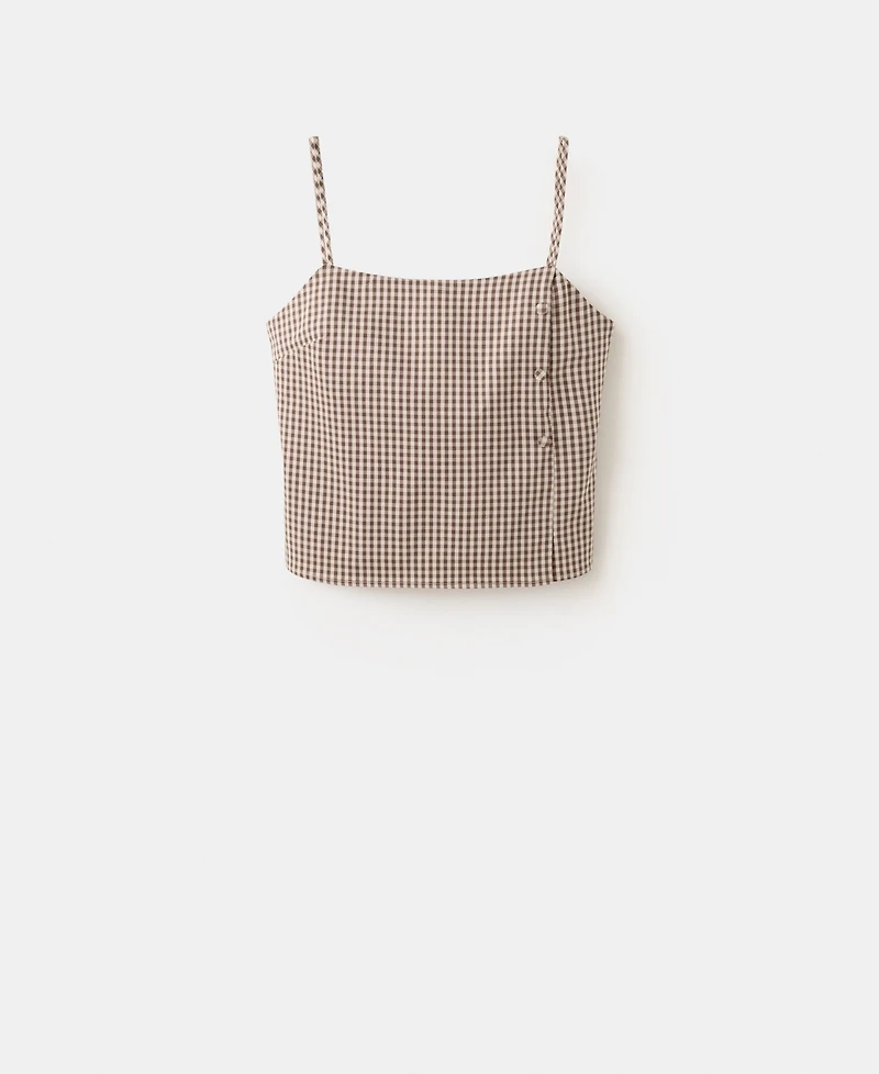 Mango Women's Gingham Check Button Top