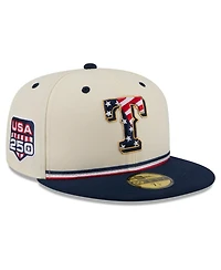 New Era Men's Cream/Blue Texas Rangers Usa 250 Fourth of July 59FIFTY Fitted Hat