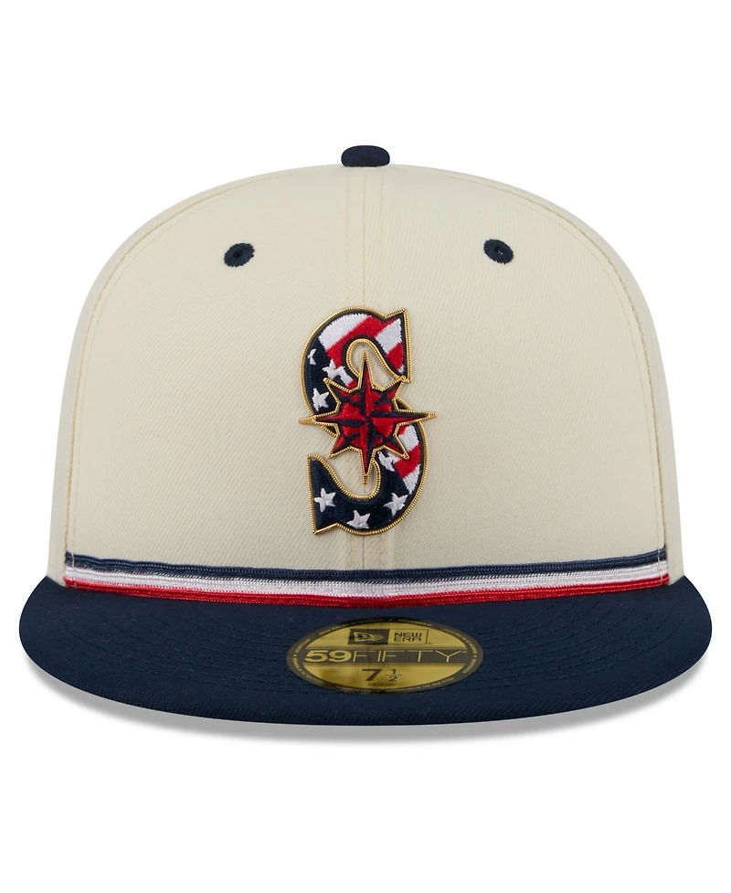 New Era Men's Cream/Blue Seattle Mariners Usa 250 Fourth of July 59FIFTY Fitted Hat