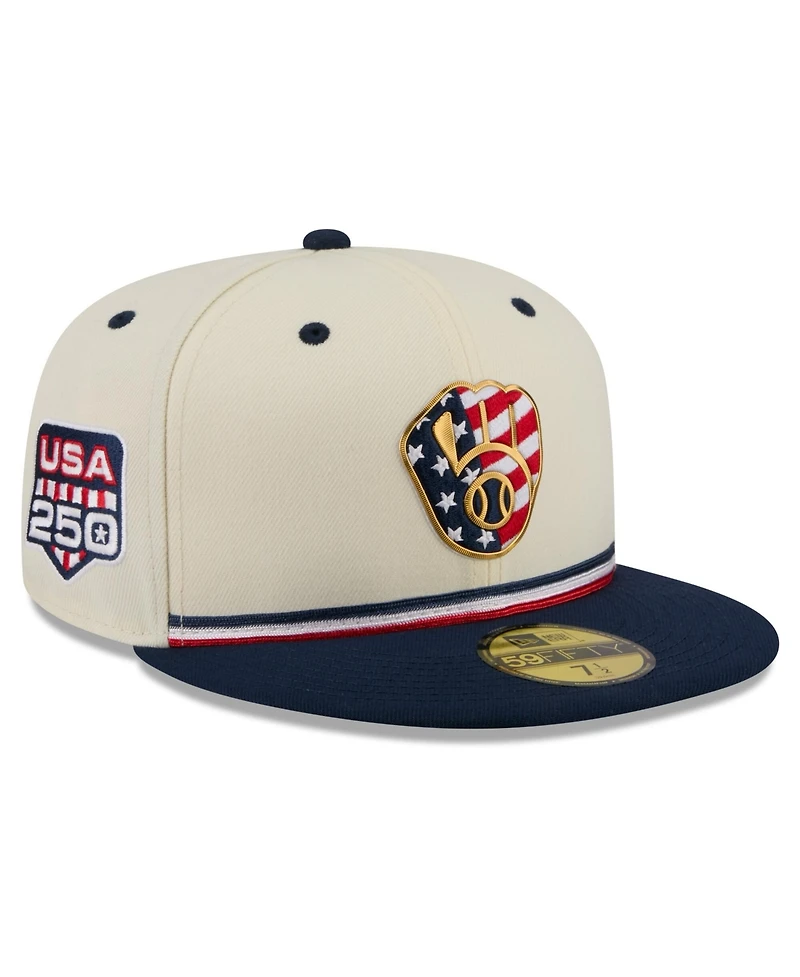 New Era Men's Cream/Blue Milwaukee Brewers Usa 250 Fourth of July 59FIFTY Fitted Hat