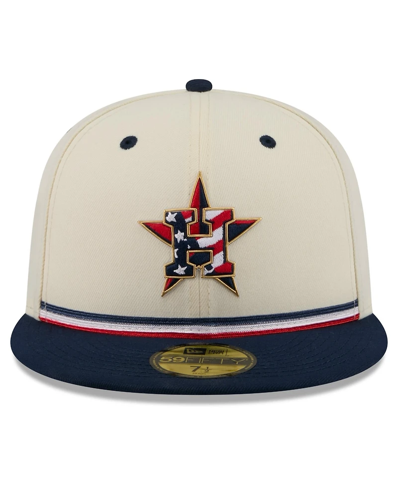 New Era Men's Cream/Blue Houston Astros Usa 250 Fourth of July 59FIFTY Fitted Hat