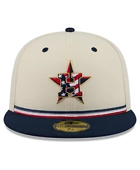New Era Men's Cream/Blue Houston Astros Usa 250 Fourth of July 59FIFTY Fitted Hat