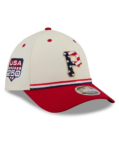 New Era Men's Cream/Red Pittsburgh Pirates Usa 250 Fourth of July 39THIRTY M-Crown Flex Hat