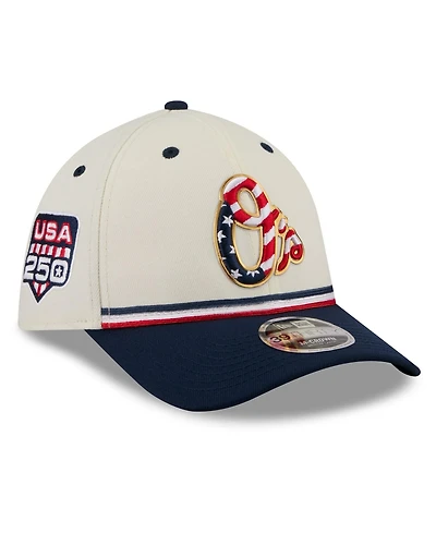 New Era Men's Cream/Navy Baltimore Orioles Usa 250 Fourth of July 39THIRTY M-Crown Flex Hat