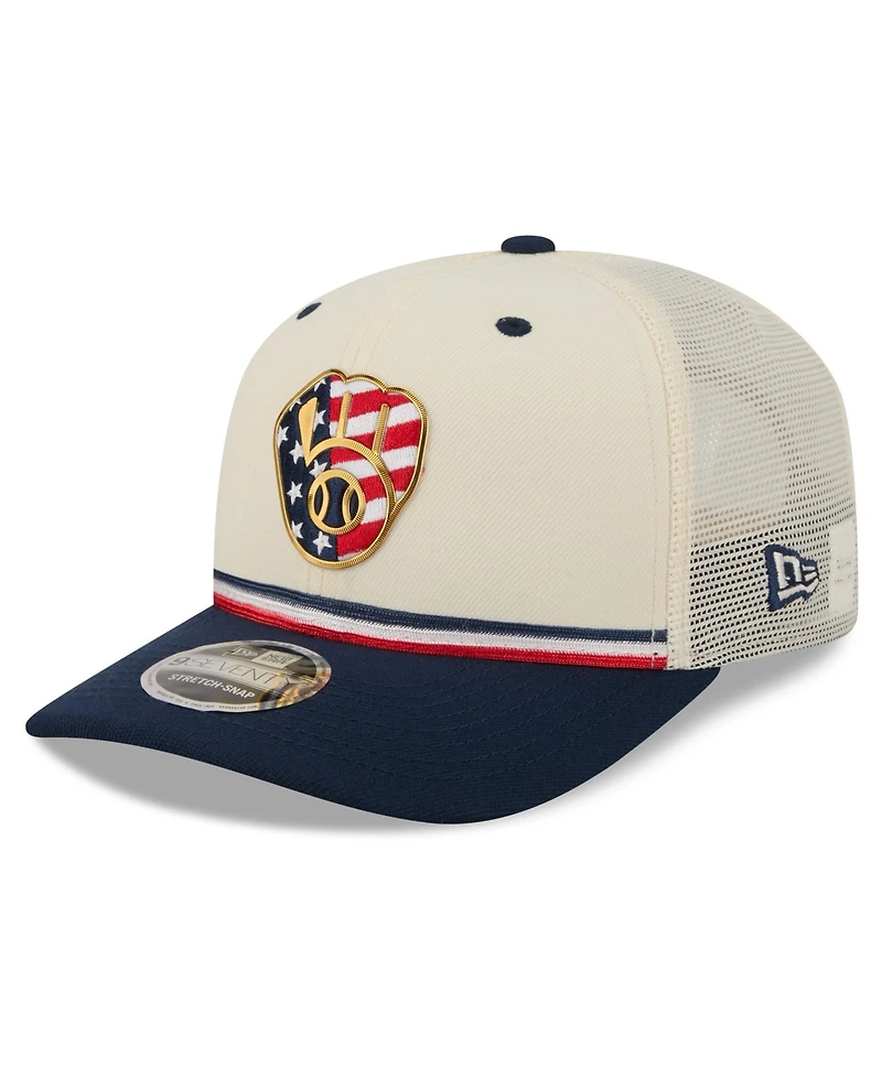 New Era Men's N/A Cream/Navy Milwaukee Brewers Usa 250 Fourth of July 9SEVENTY Adjustable Hat