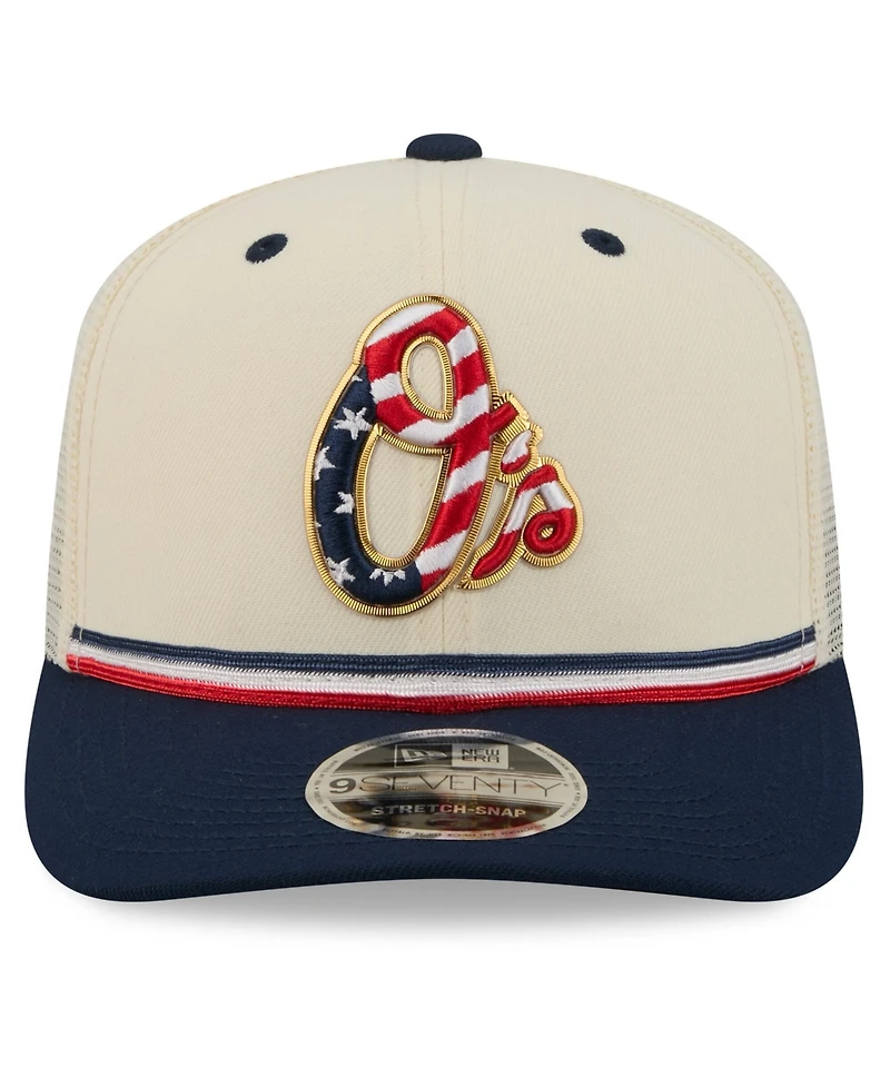 New Era Men's Cream/Navy Baltimore Orioles Usa 250 Fourth of July 9SEVENTY Adjustable Hat