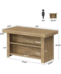 Tribesigns Kitchen Island with Storage: 63" farmhouse butcher block table with open shelves. Rustic counter for dining room, living room.
