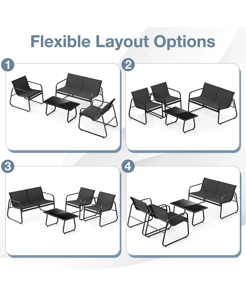 Costway Piece Patio Furniture Set Fabric Lawn Chairs and Loveseat with Coffee Table