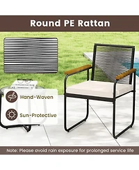 Costway 3 Piece Patio Furniture Set with Round Tempered Glass Top Table Armrests and Cushions