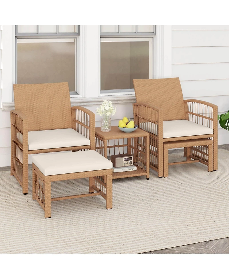 Costway 5 Pieces Patio Conversation Set Pe Rattan Balcony Furniture Set with Cushions
