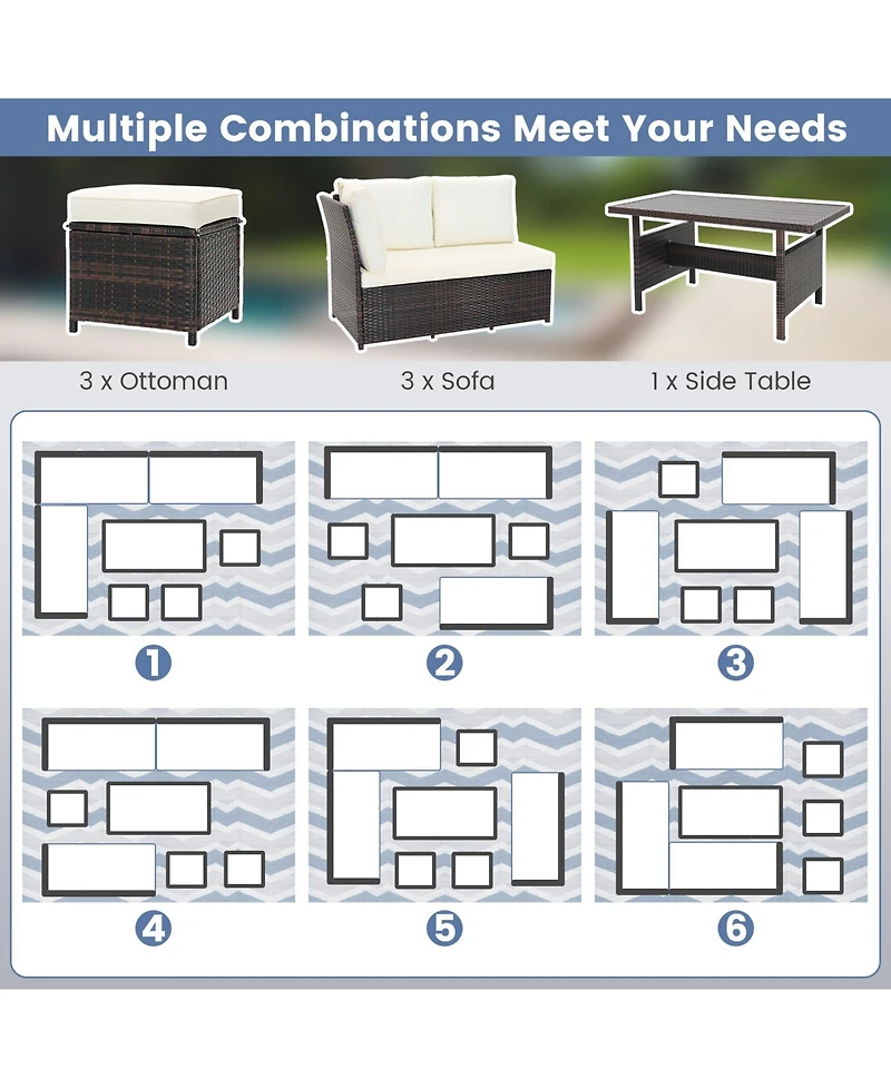 Costway 7 Piece Patio Furniture Set Rattan Sectional Conversation Sofa Coffee Table Porch