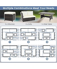Costway 7 Piece Patio Furniture Set Rattan Sectional Conversation Sofa Coffee Table Porch