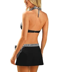 Cupshe Women's Striped Bikini Set with Cover Up Swim Skirt