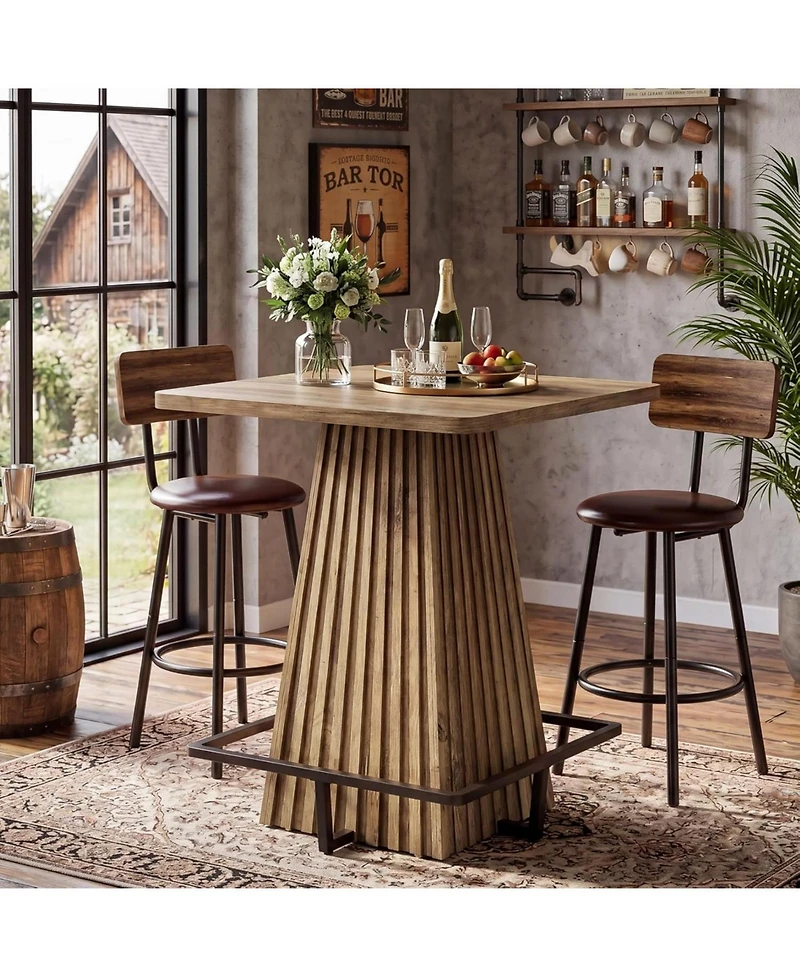 Tribesigns 37.4"H Square Bar Table: Farmhouse counter height pub table with metal footrest. For home bar, tavern, coffee corner.
