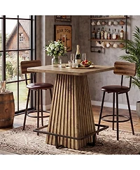 Tribesigns 37.4"H Square Bar Table: Farmhouse counter height pub table with metal footrest. For home bar, tavern, coffee corner.