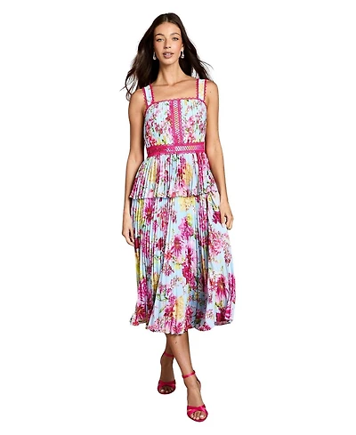 Coast Women's Pleated Floral Square Neck Midi Dress