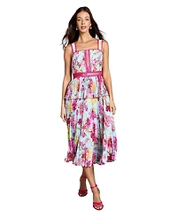 Coast Women's Pleated Floral Square Neck Midi Dress