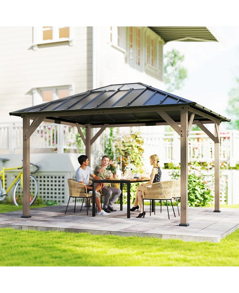 Outsunny 10'x12' Hardtop Gazebo with Steel Roof, UPF50+ Permanent Pavilion