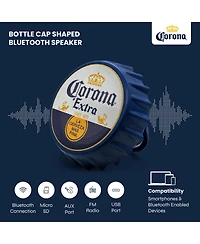 Corona Bluetooth Bottle Cap Speaker with Led Lights, Fm Radio, Kickstand, and Wall Mount