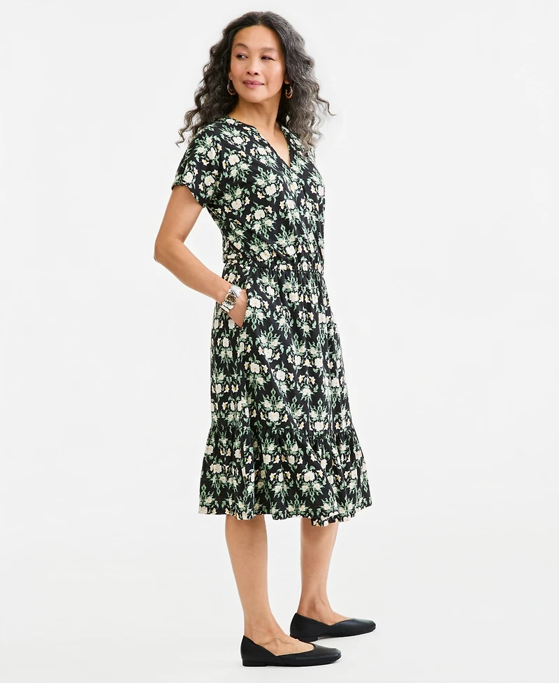 Style & Co Women's Printed V-Neck Short-Sleeve Knit Midi Dress, Macy's Exclusive