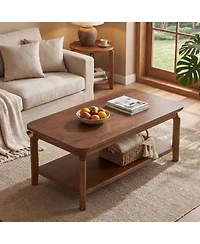 Tribesigns 47 Inch Coffee Table, Mid Century Modern Rectangular Center Table with Open Storage Shelf and Safe Rounded Corners for Living Room,Walnut