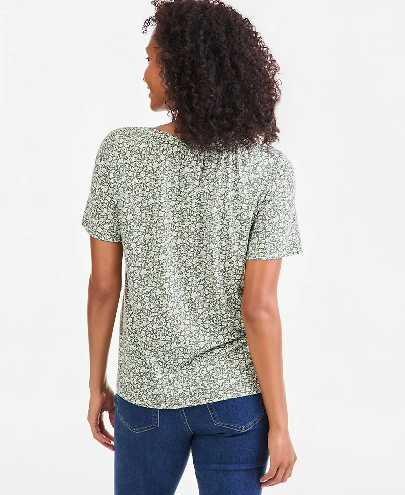 Style & Co Petite Split Neck Short-Sleeve Knit Top, Macy's Exclusive