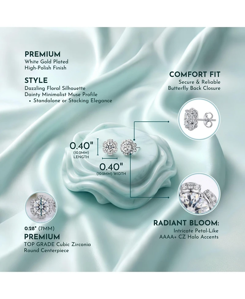 Rachel Glauber Elegant White Gold Palated Dainty Cz Flower Stud Earrings