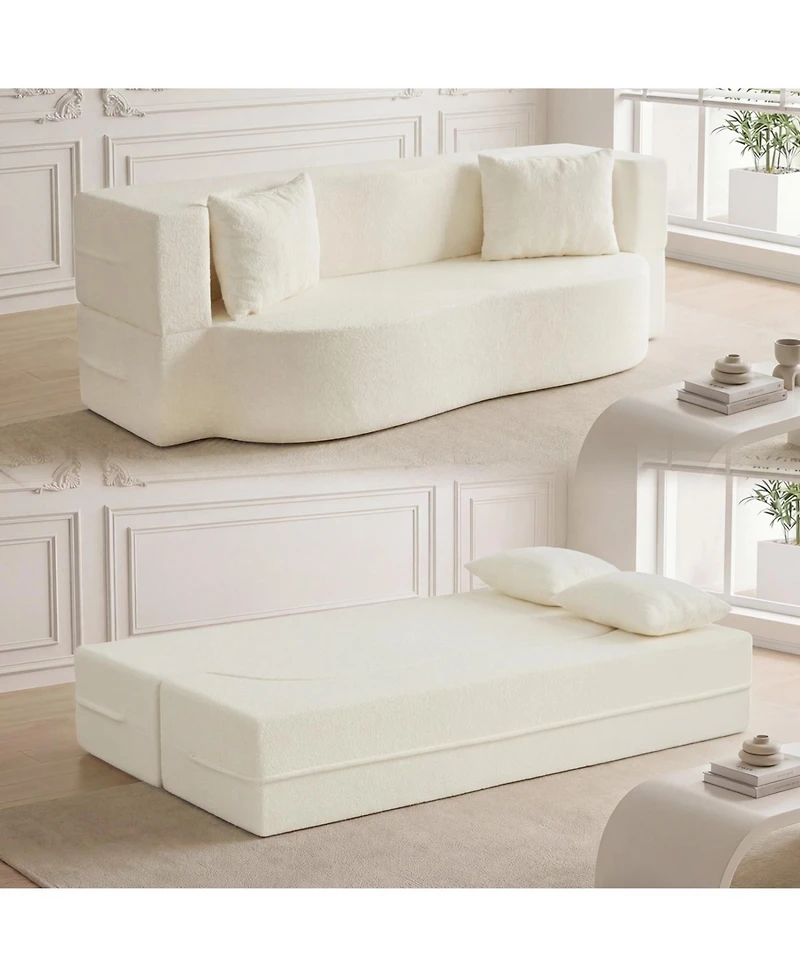 Slickblue 2-in-1 Floor Sofa Bed with Teddy Fleece Upholstery and 2 Cushions