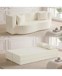 Slickblue 2-in-1 Floor Sofa Bed with Teddy Fleece Upholstery and 2 Cushions