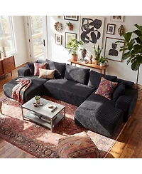 Homsee 3-Piece U-Shaped Sectional Sofa Set With Pillows, Corduroy Convertible Couch