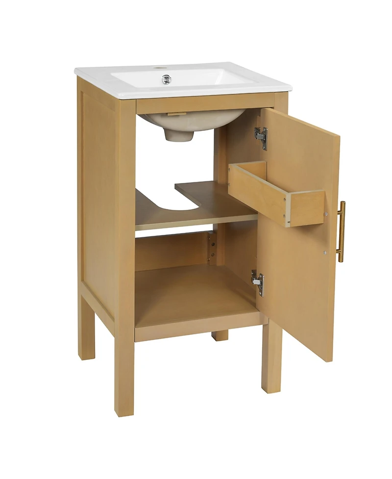 Midola 18" Bathroom Cabinet with Storage, Small Space Solution with Ceramic Sink, Adjustable Shelf, Soft-Closing Hinges