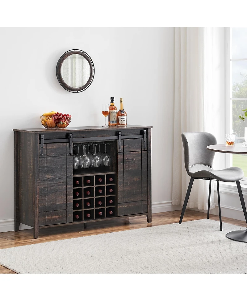 homfan Farmhouse Sliding Barn Door Storage Cabinet, Engineered Wood Multi-Purpose Sideboard with Adjustable Shelves, Easy Assembly Home Organizer
