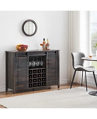 homfan Farmhouse Sliding Barn Door Storage Cabinet, Engineered Wood Multi-Purpose Sideboard with Adjustable Shelves, Easy Assembly Home Organizer