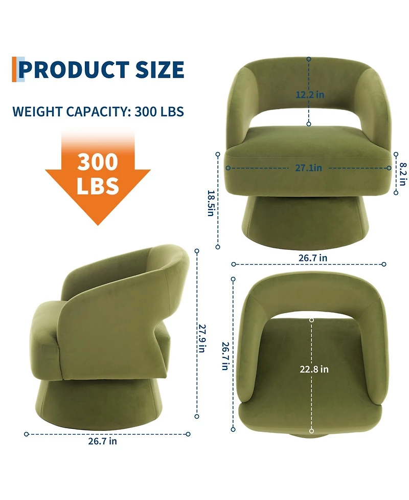 homfan Modern Swivel Barrel Chairs, Soft Round Lounge Chairs, Hollowed Back, 360degree(s) Rotating Base for Living Room, Bedroom, Vanity, Reading Nook