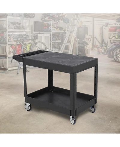 homfan 46.1L x 25.8W x 33.9H in Heavy Duty Utility Cart with Double Layer Shelves, Pp Tool Trolley for Garage Warehouse Workshop
