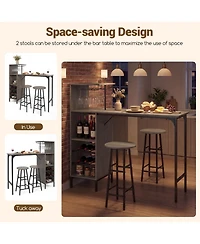 Slickblue 3 Piece Kitchen Bar Table Set with Chairs and 6-Bottle Wine Rack Shelf