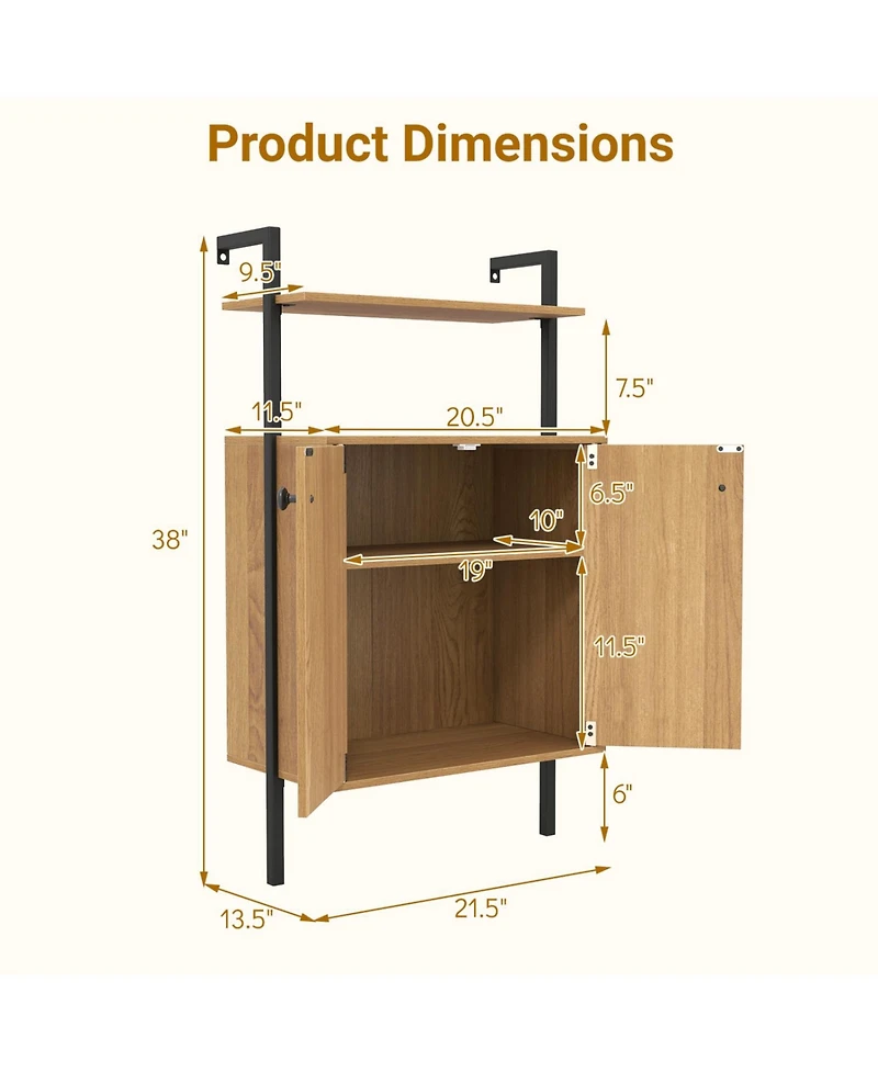 Slickblue Wall Mount Bookshelf with 2-Door Storage Cabinet for Home Organization