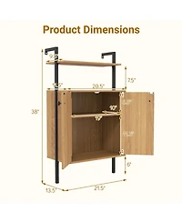 Slickblue Wall Mount Bookshelf with 2-Door Storage Cabinet for Home Organization