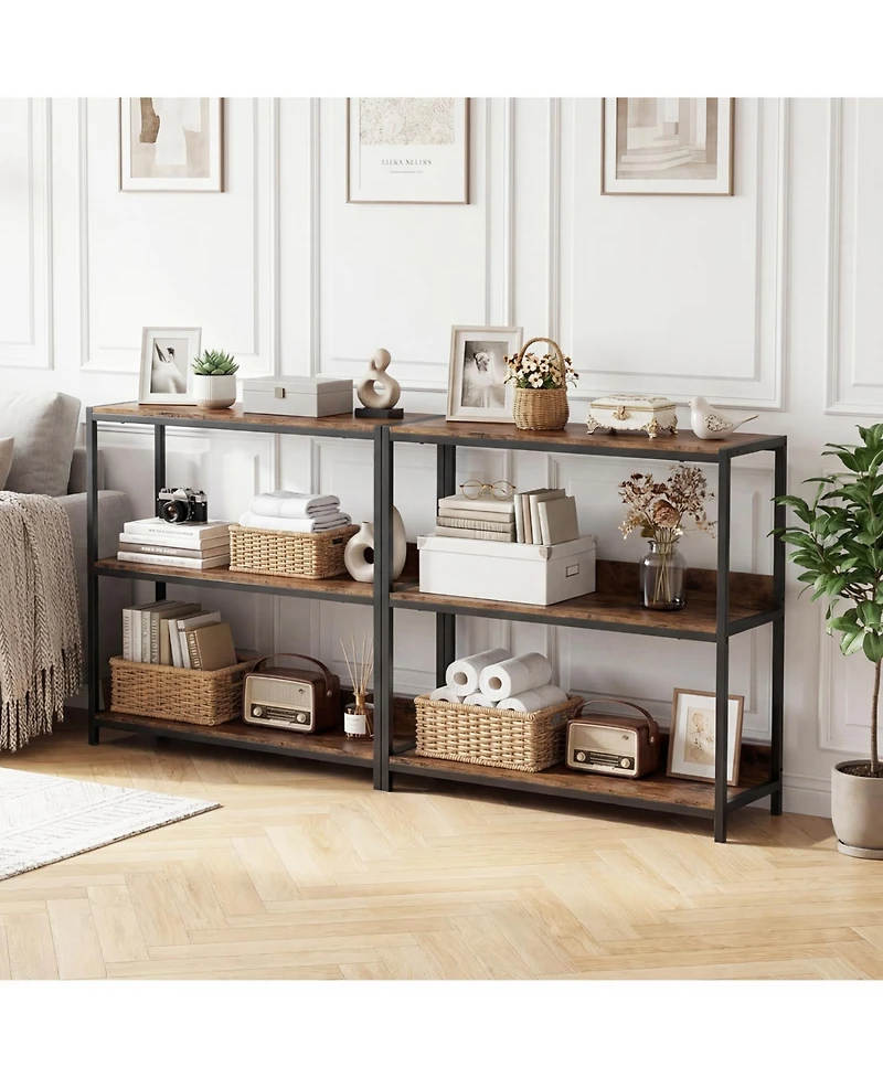 Slickblue Industrial Bookcase with 3 Wooden Shelves and Metal Frame Design