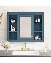 Midola 35" x 28" Medicine Cabinet, Wall Mounted Bathroom Storage Cabinet, Modern Bathroom Wall Cabinet with Mirror and 6 Open Shelves