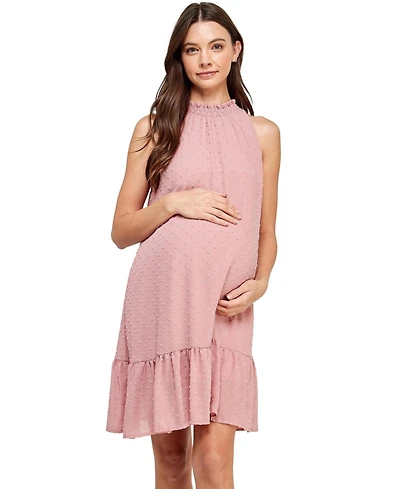 Hello Miz Maternity Swiss Dot Mock Neck Dress with Ruffle Hem