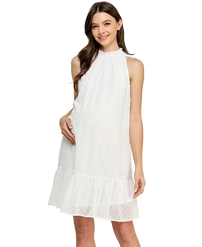 Hello Miz Maternity Swiss Dot Mock Neck Dress with Ruffle Hem