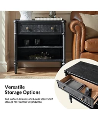 Hulala Home Hoai Transitional 26"W Fluted 1-Drawer Solid End Table with Built-In Charging Station