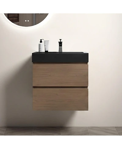 Sillysis Floating Bathroom Vanity with Double Storage Drawers, Soft Close Glides, Handle-Free Modern Design, Pre-assembled