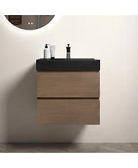 Sillysis Floating Bathroom Vanity with Double Storage Drawers, Soft Close Glides, Handle-Free Modern Design, Pre-assembled