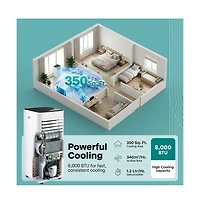SereneLife 8,000 Btu Portable Air Conditioner - 3-in-1 Ac, Fan and Dehumidifier with Remote and Window Kit