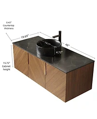 Sillysis Floating Bathroom Vanity Cabinet with Ceramic Vessel Sink, Sintered Stone Countertop, Large Storage