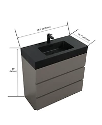 Sillysis Contemporary Bathroom Vanity with Black Sink, Large Soft Close Drawers, Handle-Free Freestanding Storage, Pre-assembled